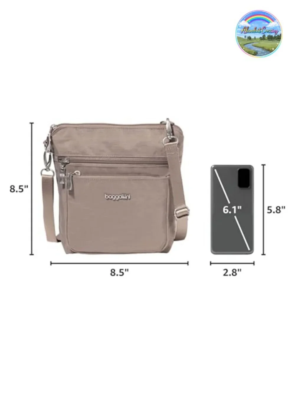 Water-Resistant Nylon Crossbody Bag with RFID Blocking, 8.5x8.5, Adjustable